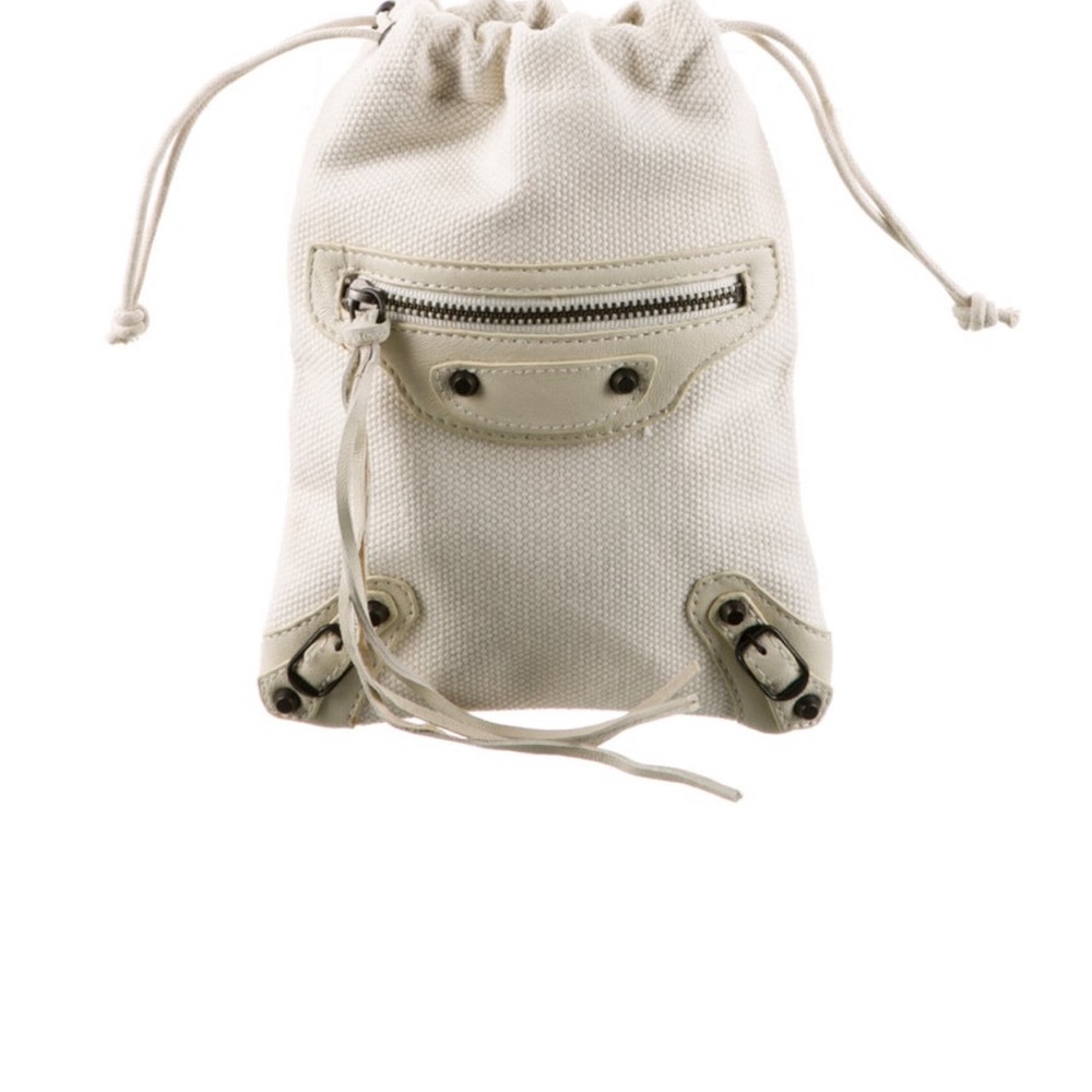 Balenciaga Motocross  Beige Canvas / Leather Trim Drawstring Bag